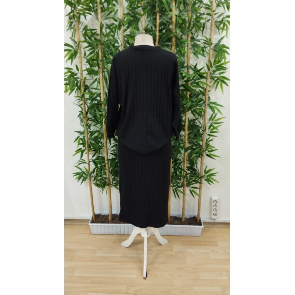 Kadın Uzun Kollu Yakası Açık Yarasa Kollu şardonlu Kaşkorse Bluz Ve Etek Takım