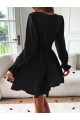 Kadın Uzun Kollu Kruvaze Yakalı Mini Sandy Elbise
