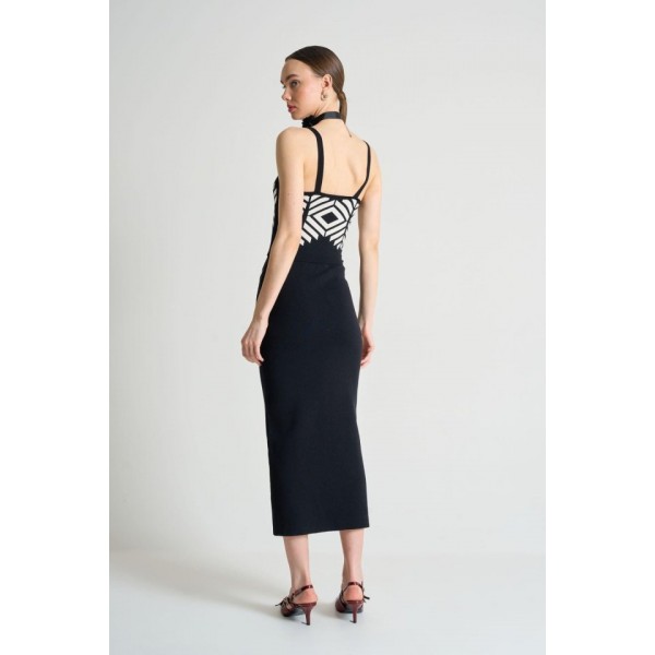 Jakarlı İnce AskılıTriko Takım - Siyah-Beyaz Kayısı