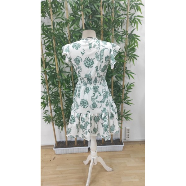 Kadın Kısa Fırfır Kollu Kruvaze Yaka çiçekli Atlas Elbise