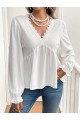Kadın Uzun Kollu V Dantel Yaka Aerobin Bluz