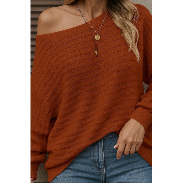 Kadın Uzun Kollu Tek Omuzu Açık Triko Bluz