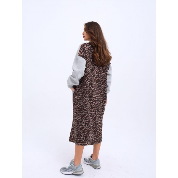 Kadın Arkası Leoparlı Yırtmaçlı Elbise