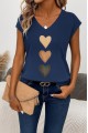 Kadın Kısa Kollu V Yakalı Kalp Desen Viskon Bluz
