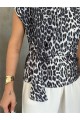 LEOPAR DESEN YANDAN BAĞLAMA DETAYLI BLUZ - Gri