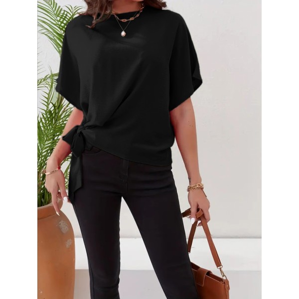 Kadın Kısa Kollu Bisiklet Yaka Yandan Bağlamalı Aerobin Bluz