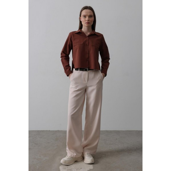 Kemerli Palazzo Pantolon - Pudra