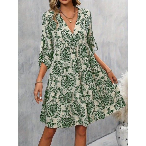 Kadın Uzun Kollu V Yakalı Fırfırlı Mini Süprem Elbise