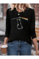 Kadın Uzun Kollu Bisiklet Yaka Baskılı Iki Iplik Bluz