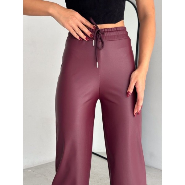 Yüksek Bel Geniş Paça Içi şardonlu Deri Pantolon.