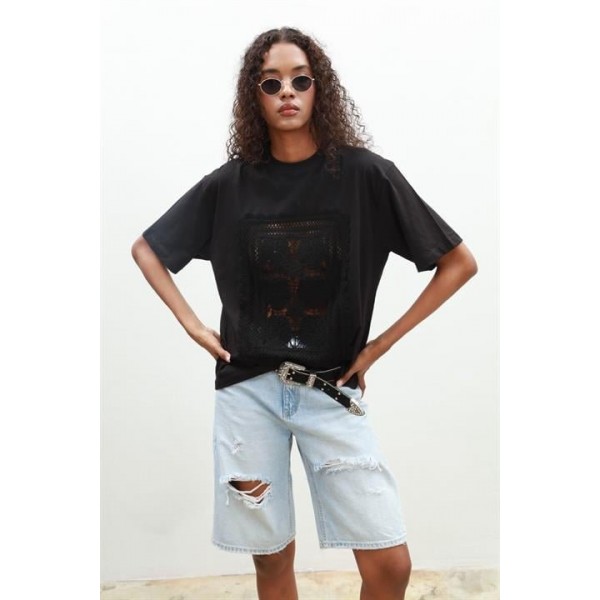 Melasti Motifli Brodeli Tişört 8019-8