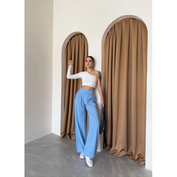 PİLE VE CEP KAPAK DEYALI SALAŞ PANTOLON - Mavi