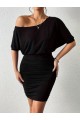 Kadın Tek Omuzu Açık Büzgülü Kısa Sandy Elbise