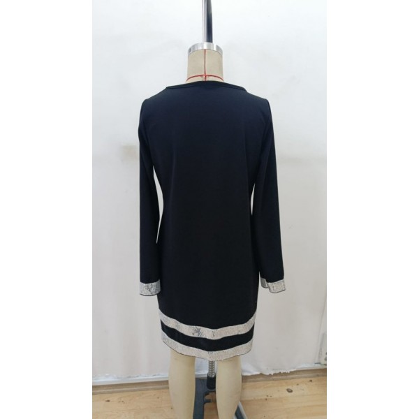 Kadın Uzun Kollu Bisiklet Yaka Mini Ithal Krep Elbise