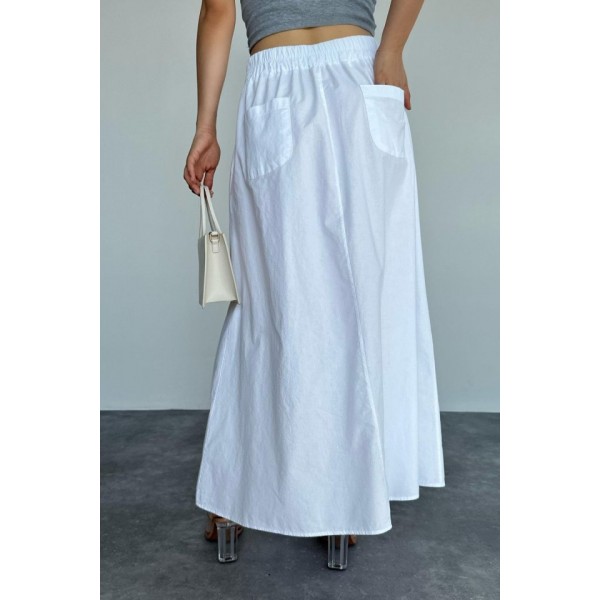 İnce Pileli Düz Etek - Beyaz