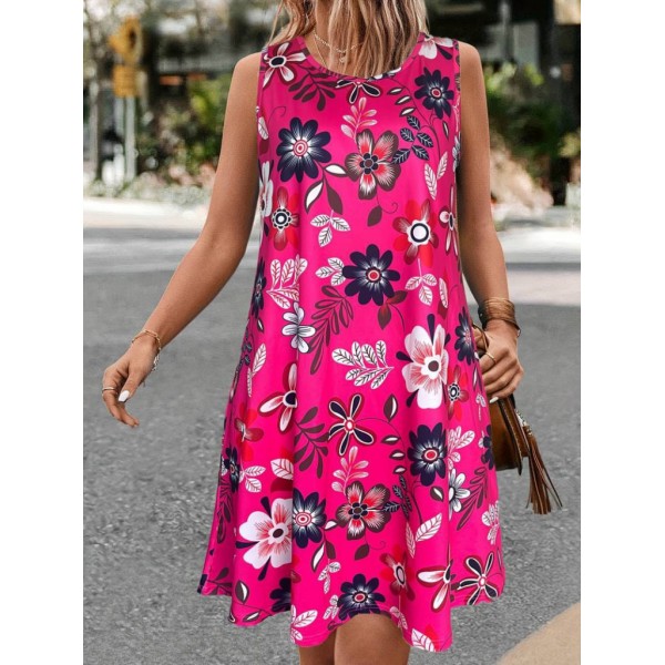 Kadın Askılı Yuvarlak Yaka Desenli A Kesim Süprem Elbise