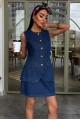 Kolsuz Yelekli Mini Etekli Denim Takım 10164