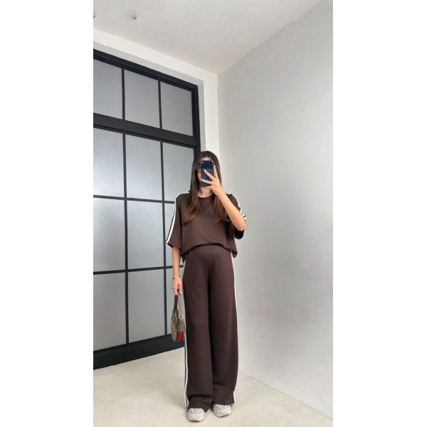 Kadın Yarasa Kol Yanları şerit Detay Modal Kumaş Ikili Takım