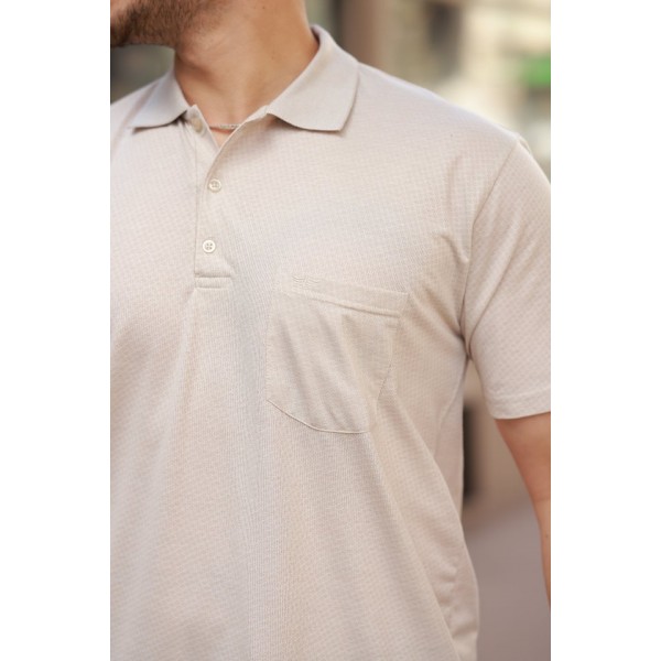 Erkek Yakalı Mini Jakarlı Kısa Kollu T-shirt