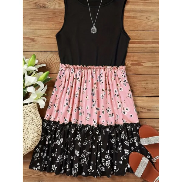 Kadın Askılı Yuvarlak Yaka çiçek Baskılı Salaş Süprem Elbise