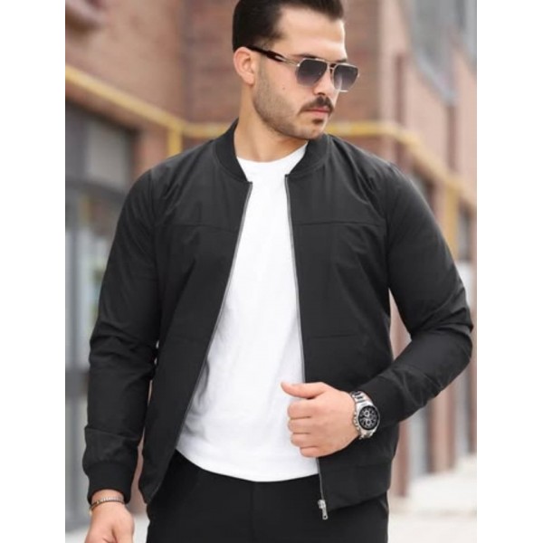 Erkek İçi Astarlı Su Geçirmez Bomber Mevsimlik Ceket - Siyah