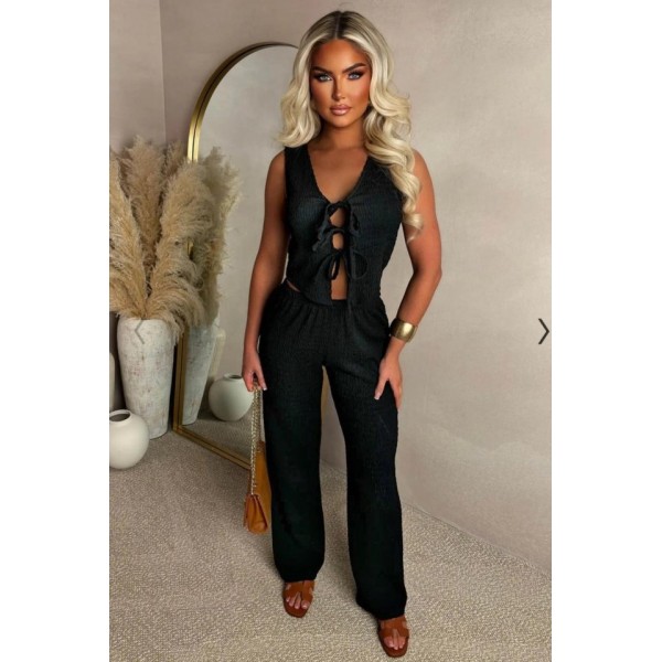 Kadın Ital Piliseli Kumaş önde Bağcık Detaylı Takım