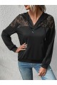 Kadın Uzun Kollu Kapşonlu Bağcıklı Dantelli Viskon Iki Iplik Bluz
