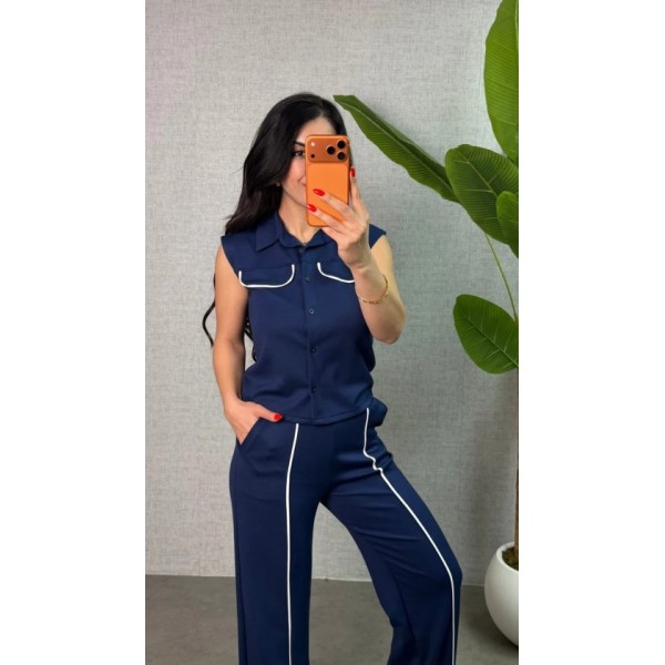 Kadın Biyeli Cep Detay Yelek Ve Pantolon Modal Kumaş Ikili Takım