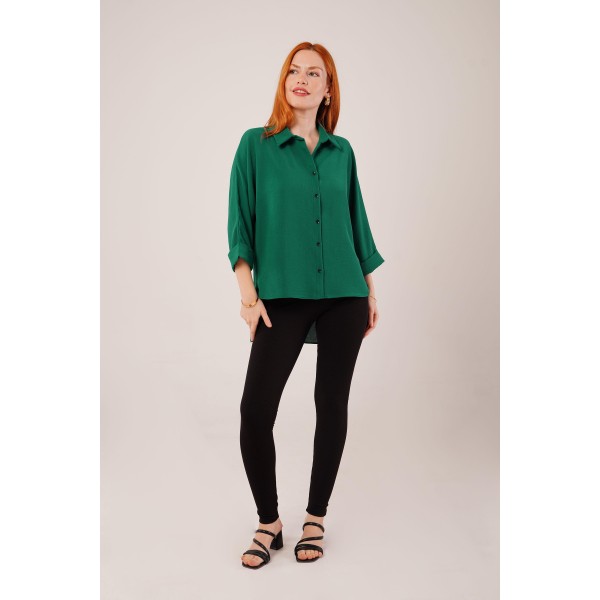 Kol Katlama Detaylı Zümrüt Yeşili Gömlek