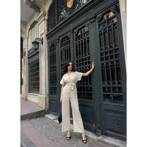 KETEN TULUM BEL BAĞLAMA DETAYLI - Krem