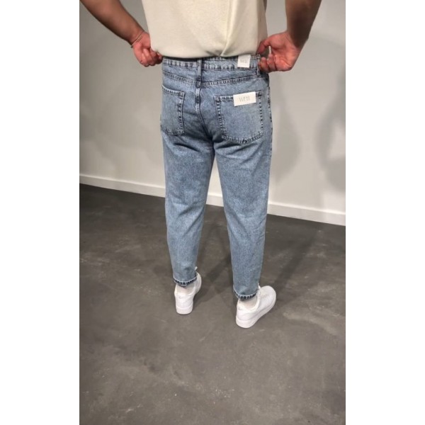 Erkek Kar Yıkamalı Buz Mavi Mom Jean