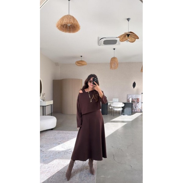 Kadın Uzun Kollu Bluz Ve Ve Askılı Elbise Ikili Takim