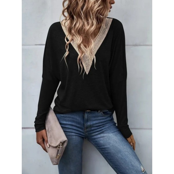 Kadın Uzun Kollu V Yakalı Yarasa Kollu Viskon Bluz
