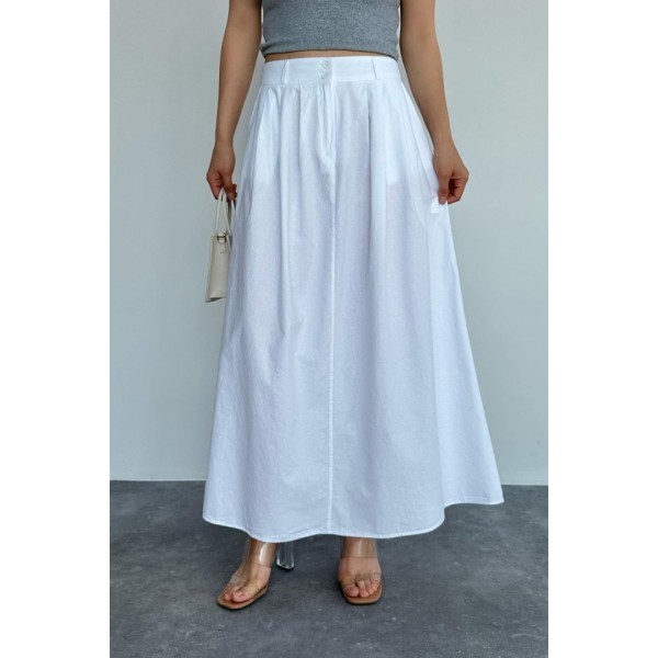 İnce Pileli Düz Etek - Beyaz