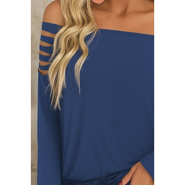 Kadın Uzun Lazer Kesik Detaylı Askılı Viskon Iki Iplik Bluz