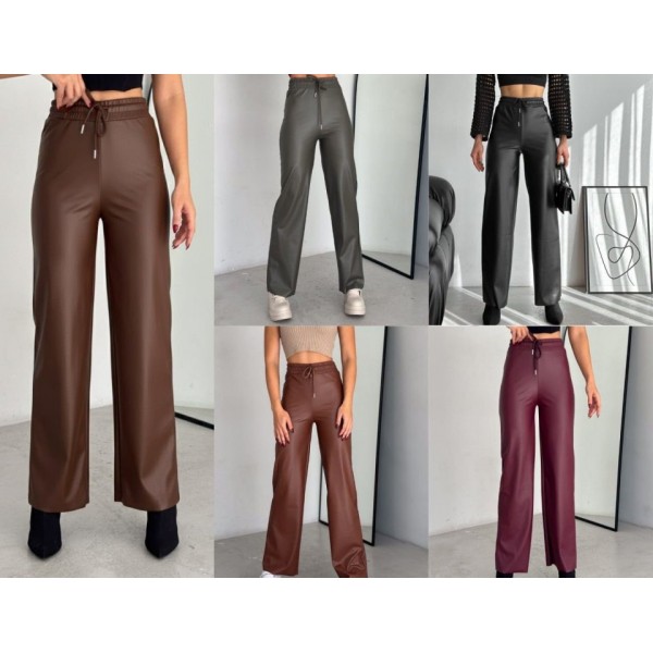 Yüksek Bel Geniş Paça Içi şardonlu Deri Pantolon.