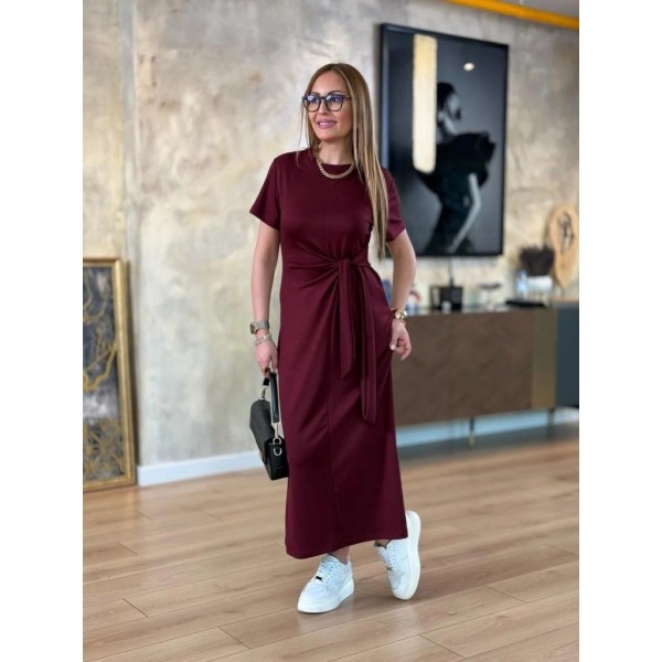 Kadın Kısa Kollu Bisiklet Yaka Yandan Bağlamalı Viskon Iki Iplik Elbise