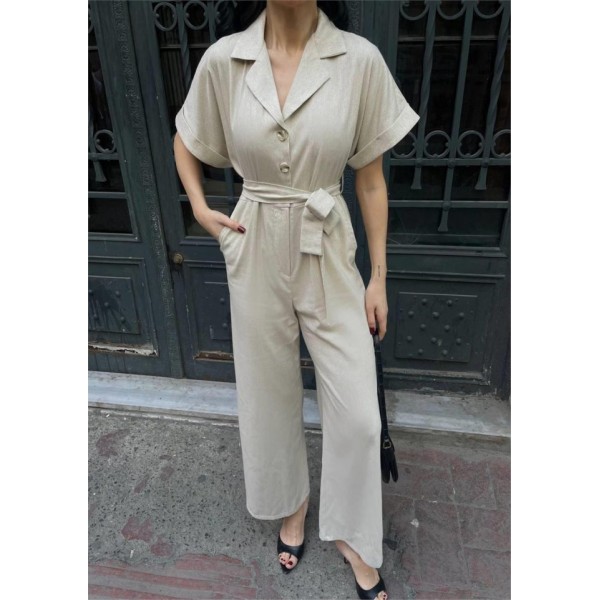 KETEN TULUM BEL BAĞLAMA DETAYLI - Krem