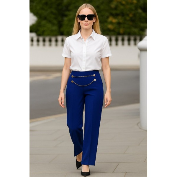 Kadın Beli Zincir Detay Ithal Krep Pantolon