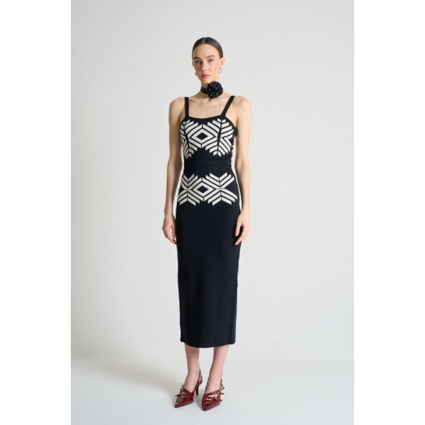 Jakarlı İnce AskılıTriko Takım - Siyah-Beyaz Kayısı