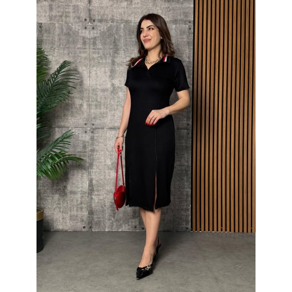 Kadın Yaka Ribanalı Çift Yırtmaçlı Elbise