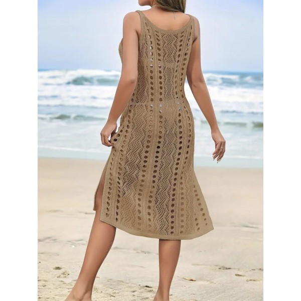 Kadın Kolsuz Askılı Yan Yırtmaç Detay Triko Midi Boy Elbise