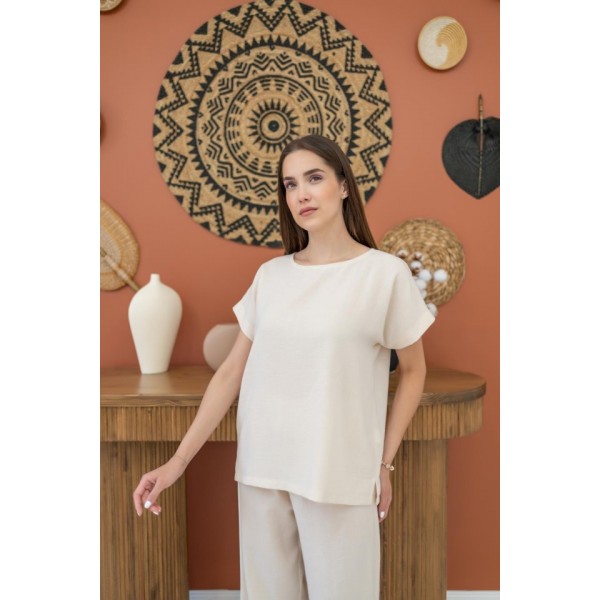 Bej T-Shirt Ve Pantolon Takım