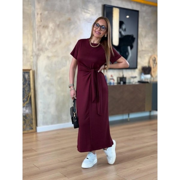 Kadın Kısa Kollu Bisiklet Yaka Yandan Bağlamalı Viskon Iki Iplik Elbise