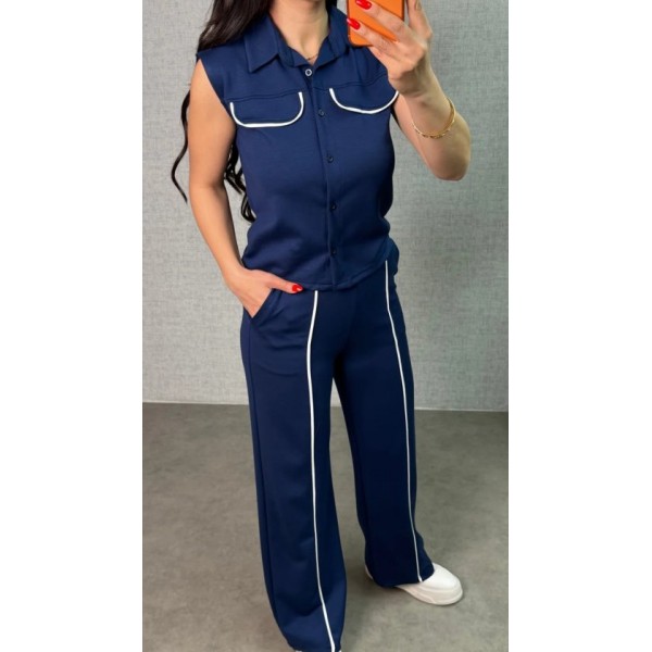 Kadın Biyeli Cep Detay Yelek Ve Pantolon Modal Kumaş Ikili Takım