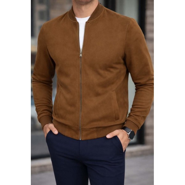 Erkek önden Fermuarlı Içi Astarlı Süet Ceket