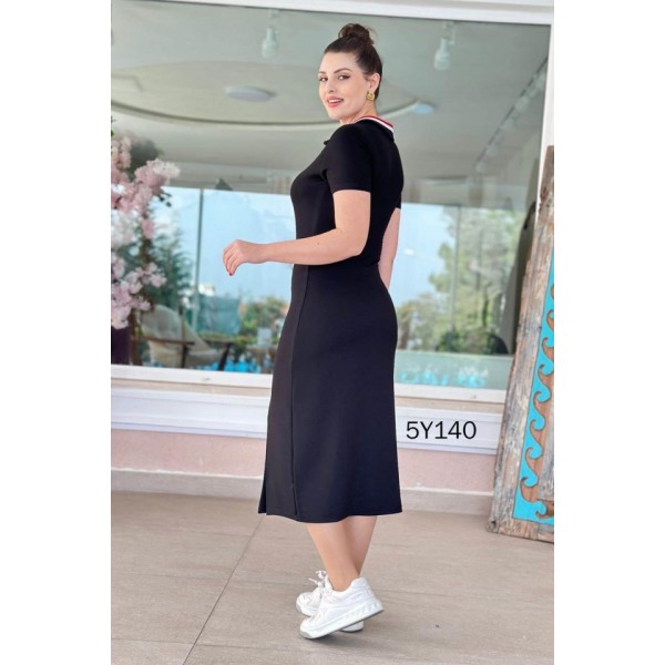 Kadın Yaka Ribanalı Çift Yırtmaçlı Elbise