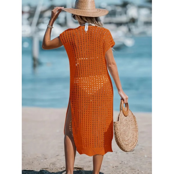 Kadın Sıfır Kol V Yaka Yanı Derin Yırtmaçlı Midi Boy Triko Elbise