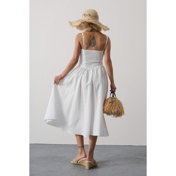 Askılı Uzun Elbise - Beyaz