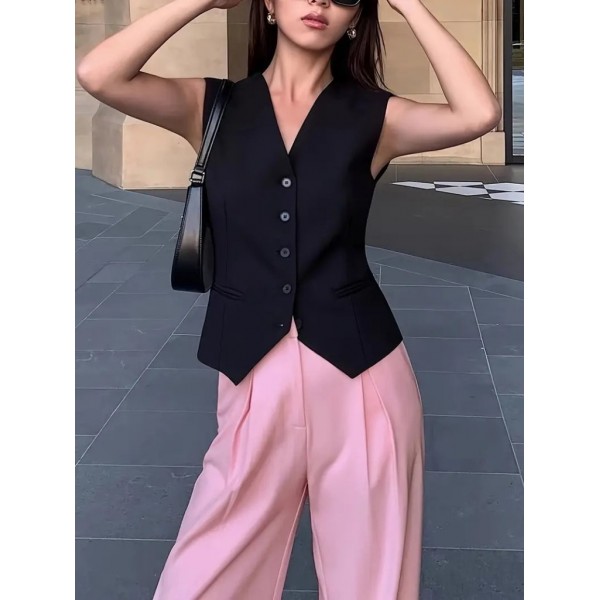 Kadın Sıfır Kollu önden Düğmeli Atlas Yelek